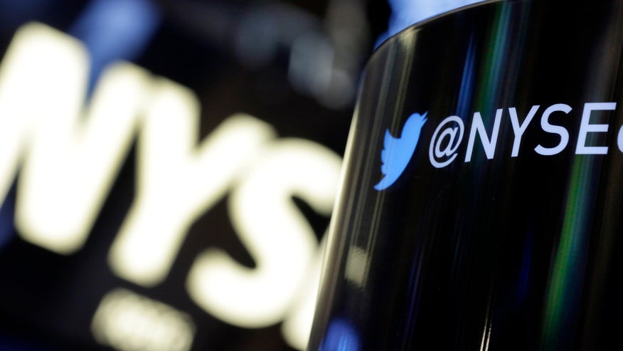 The Twitter bird logo on on the floor of the New York Stock Exchange